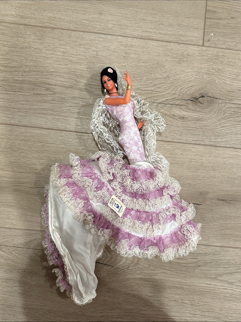Lavender Ruffled Decorative Doll with Lace Gown